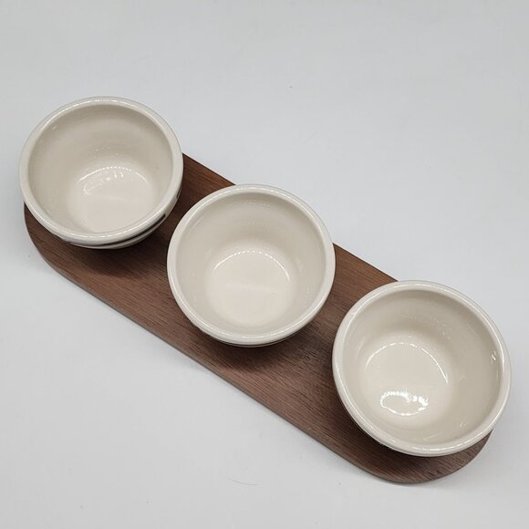 Homer Laughlin Impressions Sauce Bowls With Wooden Tray Serving Gravy - Picture 2 of 8